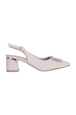 Esracan 2804 5cm Slingback Kadın Topuklu Ayakkabı Krem