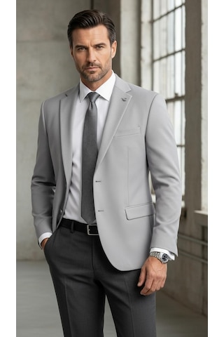 Plus Scorpion Slim Fit Pike Dokuma Erkek Blazer Ceket Modern Şık Günlük Kombin Gri