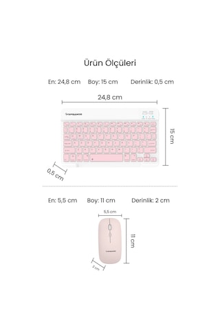 Tablet Ve Telefonlar İçin Bluetooth - Wireless Klavye Ve Mouse Set - Pembe Diğer