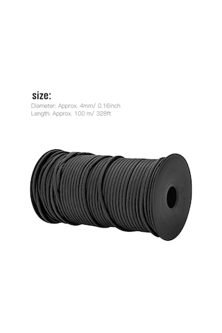 Geeroyoo 100 Metre Siyah Askeri Kalite 9 İplikli 4mm Poliester Tekerlekli İp - Dağcılık, Çadır Montajı, Kurtarma Ve Bağlama İçin Dayanıklı Ve Kuru Tabanlı Siyah