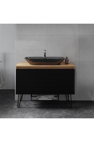 Denko Taylan 100 Cm Mdf Siyah Banyo Dolabı Takımı + Boy Dolabı Siyah