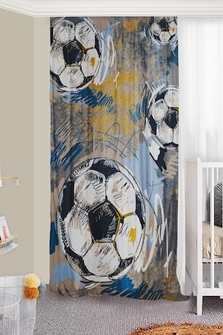 Futbol Topu Çift Kanatlı Çocuk Odası Fon Perde
