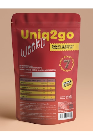 Uniq2go Weekly Kakaolu ve Bademli Proteinli Meyve Bar 7 Adet 50 G