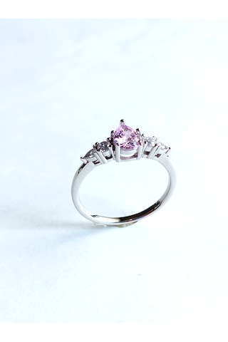 Gümüş Özel Pembe Tek Taş Çiçek Tasarım Kadın Yüzük 16