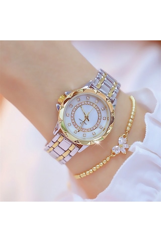Leezsing Kadın Moda Saat Metal Kasa Bant Analog Kol Saati Parıldayan Elmas Kuvars Saat