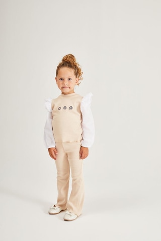 Noble Kids Kız Çocuk Çiçek Nakışlı Triko Takım Bej