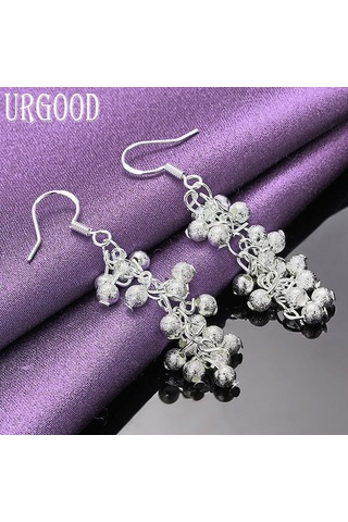 925 Ayar Gümüş Buzlu Üzüm Boncuklu Küpe Moda Takı