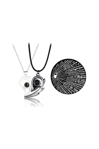 Takı Dükkanı Bbk46 100 Dilde Seni Seviyorum Mıknatıslı Sevgili Kolyesi Siyah