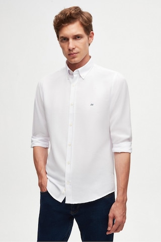 Ds Damat Slim Fit Beyaz Oxford Düğmeli Yaka Kolay Ütülenebilir Nakış Detaylı Pamuklu Gömlek 4HC02ORT03265 Beyaz