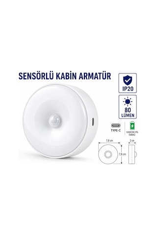 Lampist Sensörlü Led Kabin Armatür Şarjlı 4000k Beyaz Lampist Sensörlü Led Kabin Armatür Şarjlı 4000k Beyaz