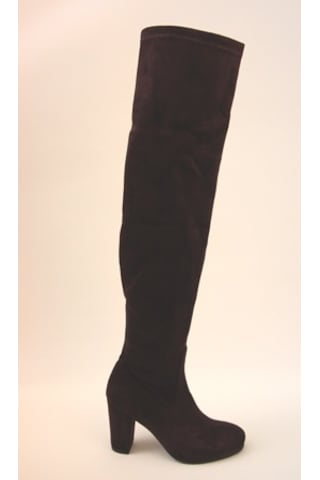 Kalın Topuk Bordo Deri-Süet Diz Üstü Günlük Kadın Streç Çizme Bordo