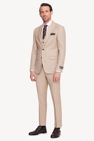 Erkek Bej Slim Fit Sivri Yaka Takım Elbise