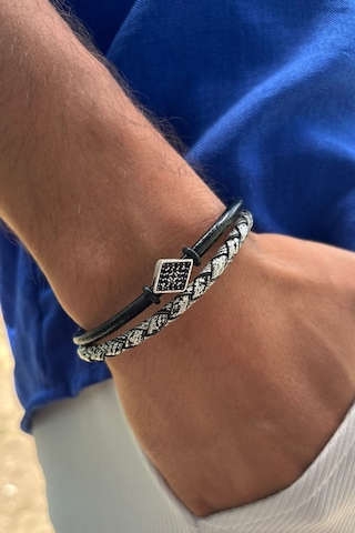 El İşçiliği İle Üretilmiş Hakiki Deri Erkek Bileklik Gümüş - Beyaz