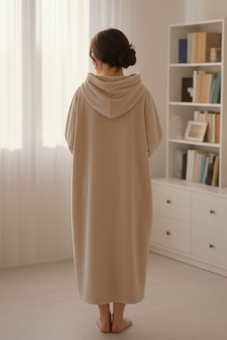 Serona Wellsoft Peluş Kapüşonlu Uzun Panço Yumuşak Dokulu Giyilebilir Tv Battaniyesi Bej S/m Bej