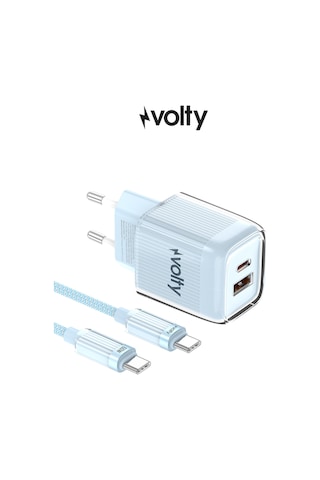 Hızlı Şarj Adaptörü 35w Gan + Type-c Kablo 60w Pd Usb-c & Usb-a, Laptop & Telefon Mavi-v0102021