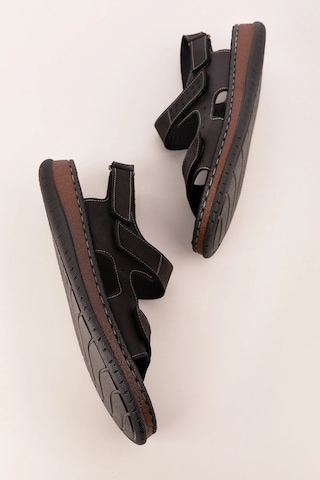 Gondol Unisex Hakiki Deri Cırtlı Ayarlanabilir Rahat Sandalet Hkm.31 Siyah