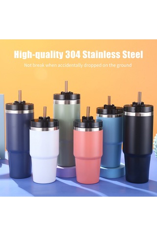 Xiyyadms 304 Çelik Isı Saklama Bardak 30oz, Pipetli Kapağıyla, 6-12 Saat Sıcak/soğuk Tutar, Araç/seyahat/univeral Kullanım Pembe