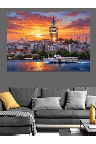 İstanbul Galata Kulesi Günbatımı Dekoratif Kanvas - Mdf Ahşap Tablo