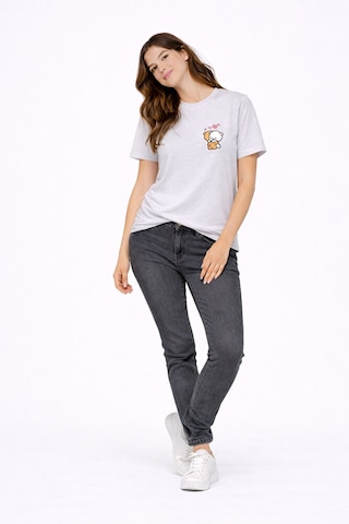 Nevermind Sevgili Kombini Minimal Ayıcık Kalp Baskılı Çift Tişört Oversize Beyaz