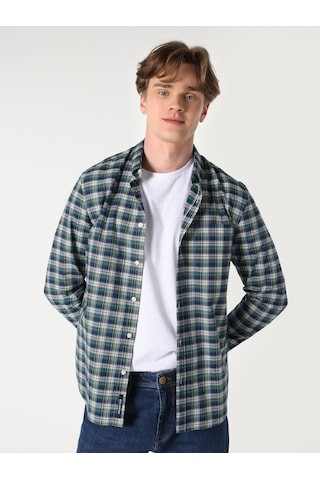 Colin's Slim Fit Kareli Lacivert Erkek Uzun Kol Gömlek CL1061792_Q1.V1_NAV