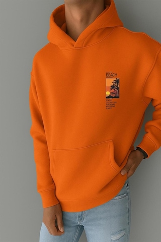 Benroma 3 İplik Penye Sunset Baskılı Sweatshırt Turuncu