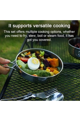 Ulzyvf Tava Taşınabilir Takımı Skycıty Seyahat Seti Pişirme Piknik Paslanmaz Çelik Kase Bardak Aksesuarı Gümüş Gümüş