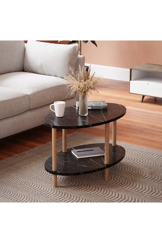 Orta Sehpa Oval Ahşap Ayaklı Iki Katlı Gazetelikli