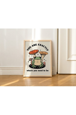 Kurbağa Mantarı Cottagecore, Sevimli Kurbağa, Pozitif, Retro Duvar Dekoru, Büyük Sanat