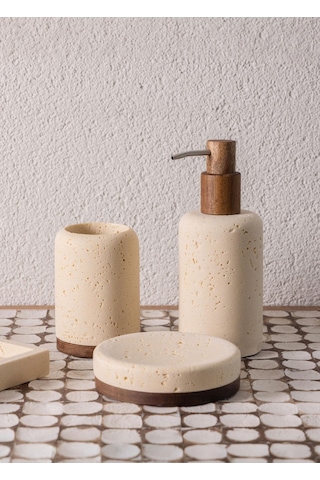 The Mia Travertine Banyo Seti Bej 3 Parça Çok renkli