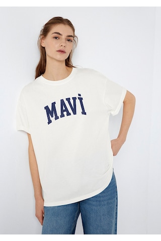 Mavi Kadın Mavi Baskılı Tişört Kırık Beyaz 1600843-81964