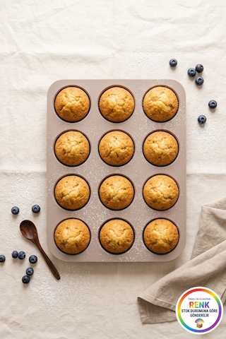 Silikon Muffin Kalıbı 12 Gözlü Kek Cupcake Kalıbı Zahmetsiz Ayrılan Fırın Kalıbı 30,5 Cm Çok Renkli
