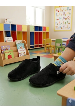Gezer Tam Ortopedik Cırtlı Yazlık Kreş,anaokulu Ev İçi Ayakkabı Pati Panduf Siyah