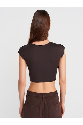 Dilvin 30528 Pamuk Ve Modal Karışımlı Crop Top-koyu Kahve Koyu Kahve