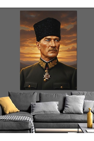 Kalpaklı Mustafa Kemal Atatürk Dekoratif Kanvas - Mdf Ahşap Tablo