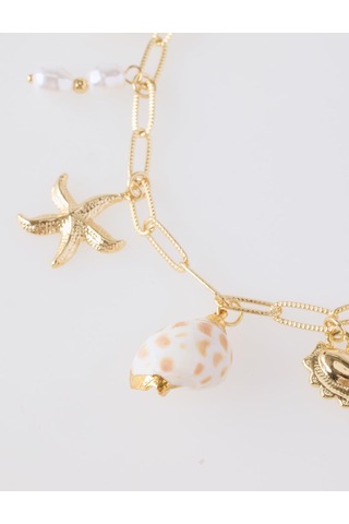 Jimmy Key Jimmy Key Altın Rengi İnci Detaylı Deniz Kabuğu Figürlü Charm Kolye 6sw427035150