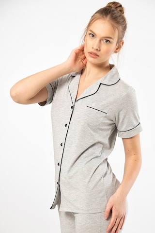 Türen 3368 Kadın Kısa Kollu Gömlek Yaka Pijama Takım-gri Gri