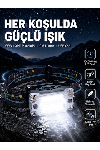 Usb Şarjlı Mini Led Kafa Feneri 50m Konsantrasyon 150m Geniş Aydınlatma Yeni Nesil Najmaddin