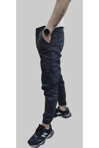 Erkek Jogger Beli Ve Paçası Lastikli Keten Antrasit Kargo Pantolon Antrasit
