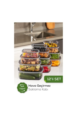 Vienev 12'li Hava Geçirmez Saklama Kabı Seti Antrasit 3 x 250 - 500 - 750 - 1200 ML Antrasit