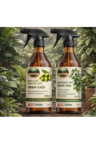 İkili Bakım Seti Evergreen Pro Sprey Daha Yeşil Bitki Besini Ve Bioleaf Protector Sprey Neem Yağı 1 L
