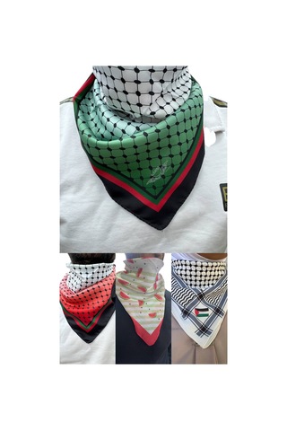 Aldaıyr 4 Adet Filistin Temalı Fular 50x50 Unisex Günlük Kullanıma Uygun Puşi Şal Kefiye Filistin Bayrak Çok Renkli 2