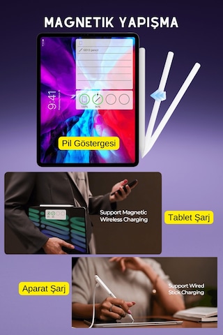 İpad 10.2 İnç 8. Nesil Uyumlu Manyetik Ve Kablosuz Şarj Özellikli 2. Nesil Bluetooth Tablet Kalemi