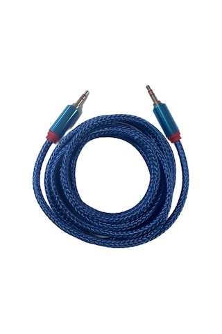 Hasır Örgülü 2 Metre Aux Kablosu Ses Kablosu 3.5 Mm Mavi