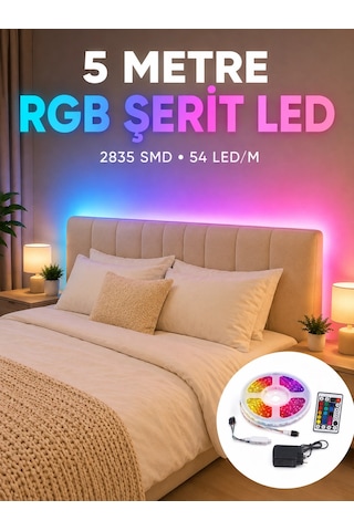2835 Rgb Şerit Led 5 Metre 54 Led/m Uzaktan Kumandalı Renkli Dekorasyon Işığı Çok Renkli