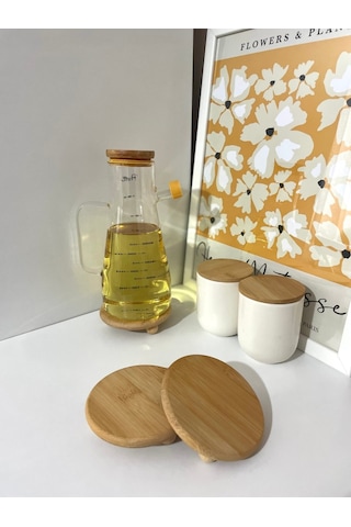 Bambu Yuvarlak Misket Ayaklı Yağdanlık, Bardak Altlığı Ve Mini Sunumluk Açık Sarı