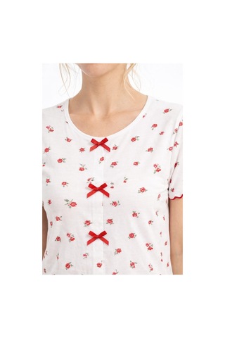 Kadın 01567 Kısa Kol Kaşkorse Pijama Takımı Beyaz