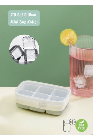 Mini Buz Kalıbı Silikon Buzluk 6 Bölmeli Kare Desenli Buz Küpü Yeşil Bpa Free Yeşil
