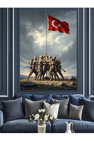 Türk Bayrağı Diken Askerler Dekoratif Kanvas - Mdf Ahşap Tablo