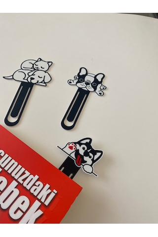 Kedi Köpek Tasarımlı Kitap Ayracı 3 Lü-siyah-beyaz Hediyelik