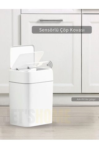 Jet's Home Sensörlü Çöp Kovası Pilli Çöp Kutusu Hareket Algılıyıcı Banyo Mutfak Çöp Atık Kutusu Beyaz